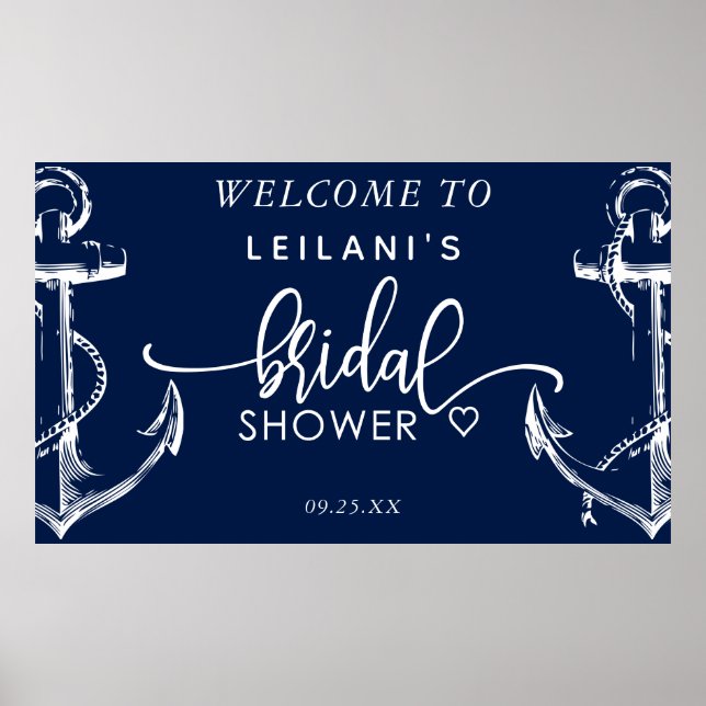 Welcome Nautical Bridal Shower Anchor Navy Poster (Front)