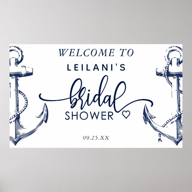 Welcome Nautical Bridal Shower Anchor White Poster (Front)