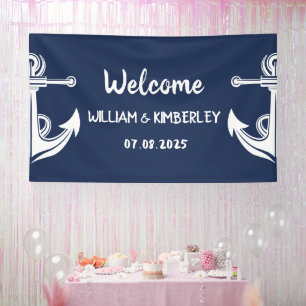 Welcome Nautical Navy Blue Anchor Wedding Banner