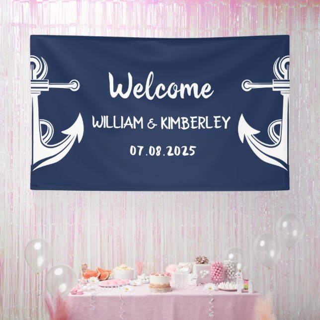 Welcome Nautical Navy Blue Anchor Wedding Banner (Party)