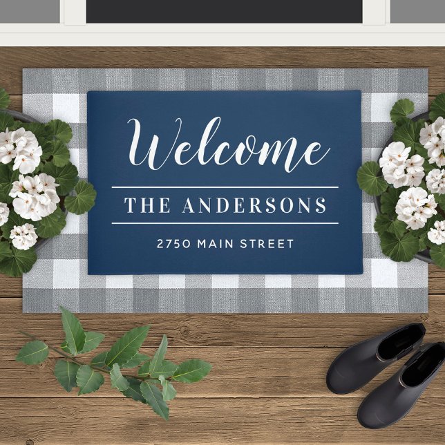 Welcome Navy Blue Personalised Family Name Doormat (Creator Uploaded)