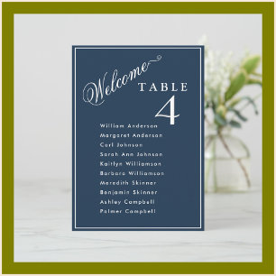Welcome Navy Blue Wedding Seating Plan Cards
