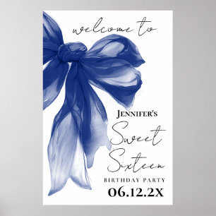 Welcome Navy Bow Coquette Script Sweet 16 Poster