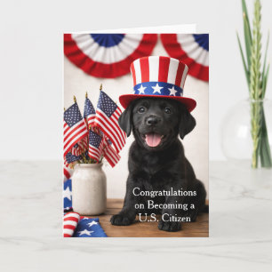 Welcome New American Citizen Patriotic Lab Puppy Card