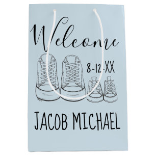 WELCOME New Arrival Baby Shoes Shower Boy Blue Medium Gift Bag