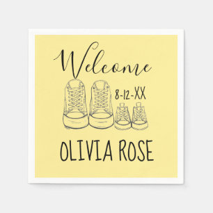 WELCOME New Arrival Baby Shoes Shower Yellow Napkin