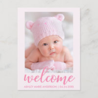 Welcome New Baby Announcement Light Pink