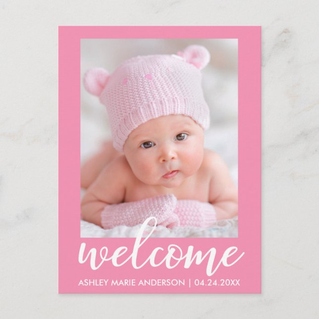 Welcome New Baby Announcement Pink Postcard (Front)