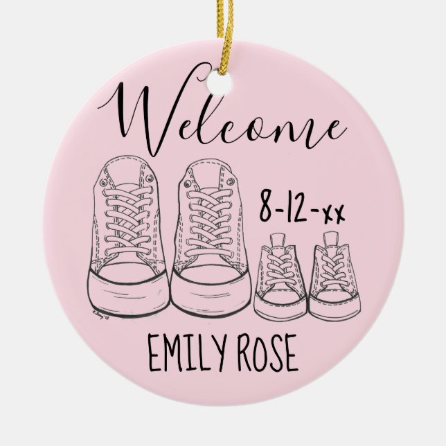 Welcome New Baby Baptism Christening Pink Girl Ceramic Ornament (Front)