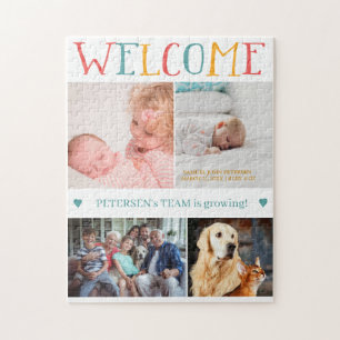 WELCOME new baby birth custom photo collage family Jigsaw Puzzle