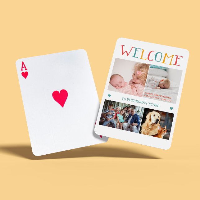 WELCOME new baby birth custom photo collage family Playing Cards (Creator Uploaded)
