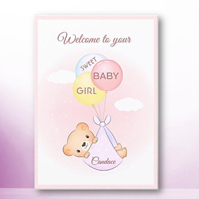 Welcome! New Baby Girl personalised Greeting Card (Creator Uploaded)