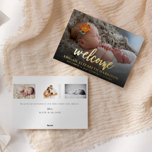 Welcome New Baby Gold Foil Birth Announcement Card
