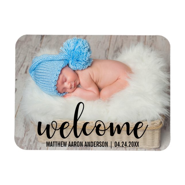 Welcome New Baby Modern Script Magnet (Horizontal)