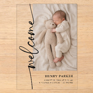 Welcome New Baby Photo Acrylic Birth Announcement