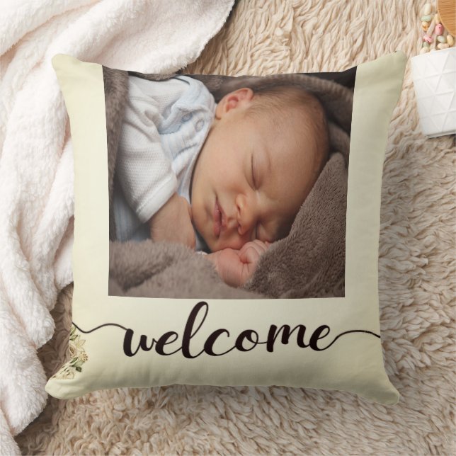 Welcome new born baby custom photo Throw Pillow (Blanket)