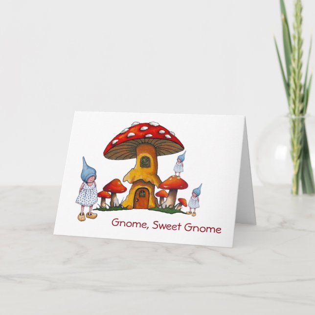 Welcome New Home, Gnomes, Fantasy Art, Toadstools Announcement (Front)
