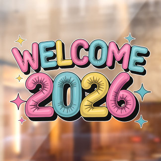 Welcome New Year 2026 Colourful Balloon Typography