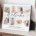 Welcome Newborn Baby Birth Stats & Photo Collage Plaque<br><div class="desc">Commemorate the arrival of your beautiful new baby with our custom photo collage plaque that you'll cherish forever. Special personalized new baby birth photo collage plaque to display your own new baby photos and memories. Our design features a simple 8 photo collage grid design with the baby's name, monogram, date...</div>