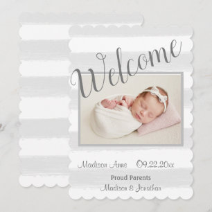 Welcome Newborn Photo Script Grey Boy or Girl Announcement