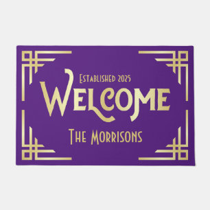 Welcome Newlywed Gift Art Deco Gold Green Gatsby Doormat