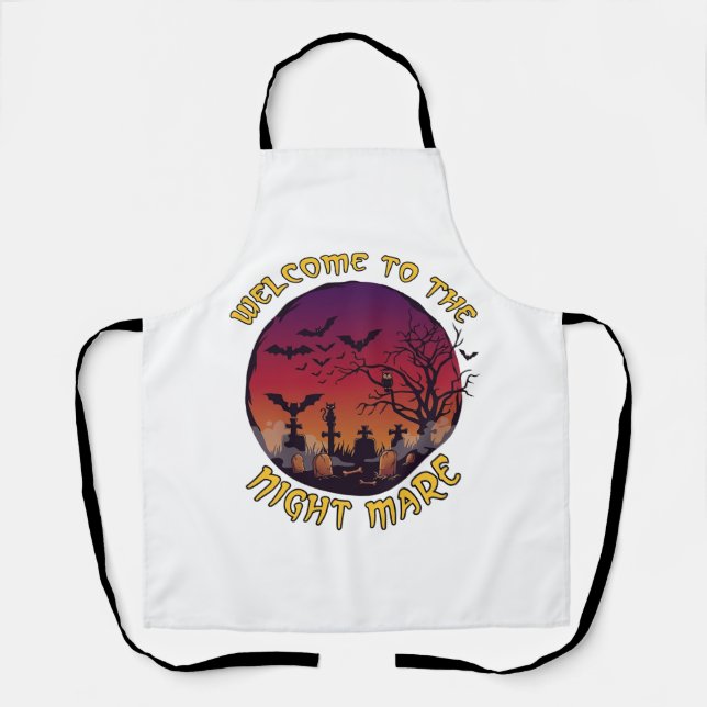 Welcome Night Mare Halloween Red Moon Graveyard_1 Apron (Front)