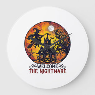 Welcome Nightmare Halloween Haunted House Flying W Large Clock