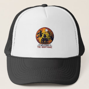 Welcome Nightmare Halloween Haunted House Flying W Trucker Hat