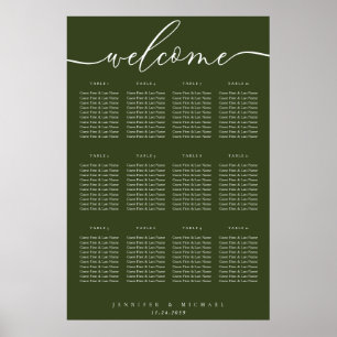 Welcome Olive Green Wedding Table Seating Poster