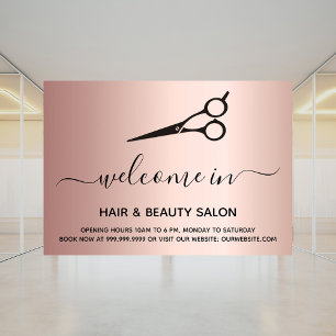 Welcome open hair beauty salon rose gold