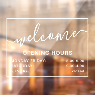 Welcome opening hours add logo white transparent