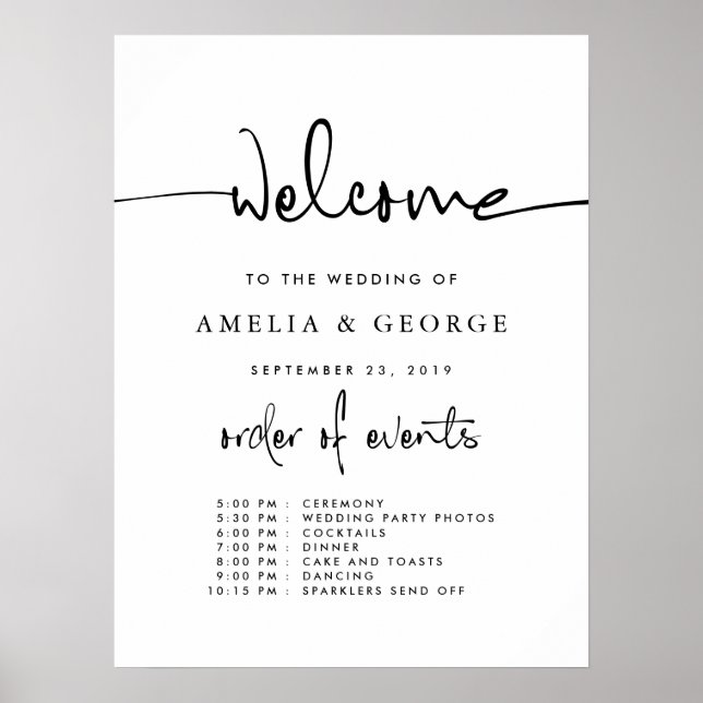 Welcome order of events wedding sign (Front)