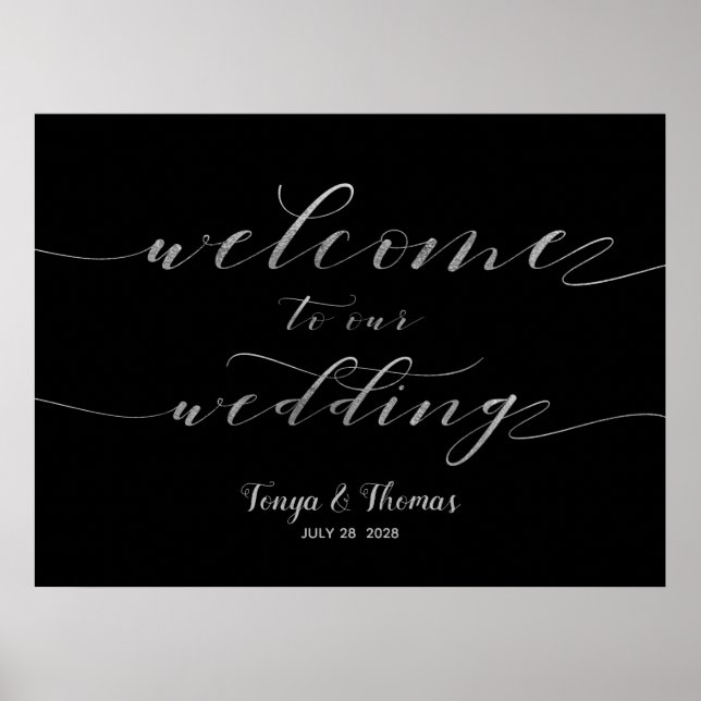 Welcome Our Wedding Silver Swash Calligraphy Sign (Front)