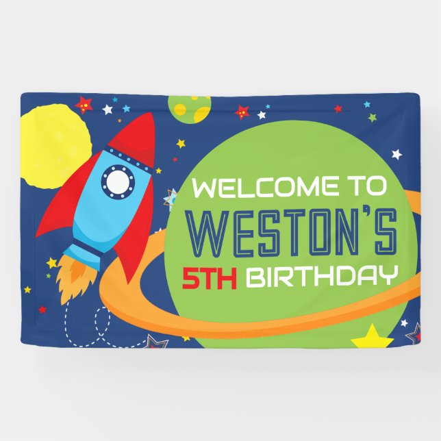 Welcome Outer Space Rocket Birthday Banner (Horizontal)