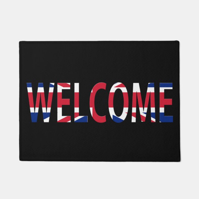 Welcome overlaid on Union Jack Flag dmt Doormat (Front)
