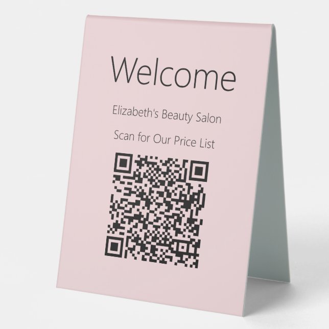 Welcome Pale Pink Black Scan QR Code Price List (Front)