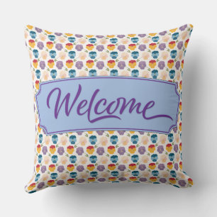 Welcome Pansy flower pattern Cushion