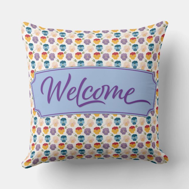 Welcome Pansy flower pattern   Cushion (Back)