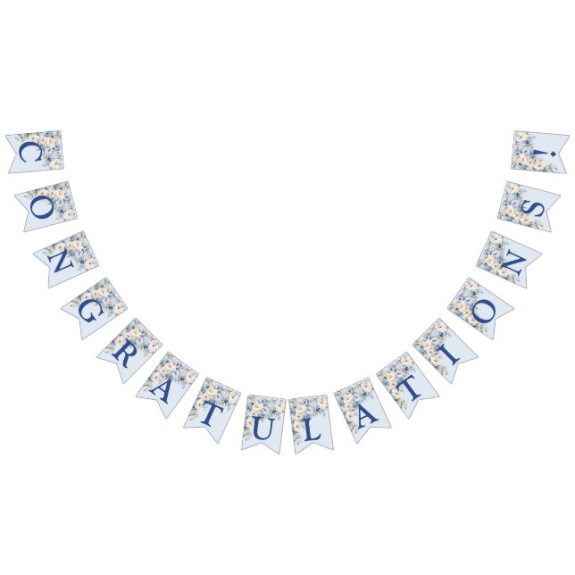 Welcome Party Dusty Blue Watercolor Ivory Flowers Bunting (All)
