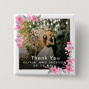 Welcome Party Pink Floral Golden Frame wedding 15 Cm Square Badge