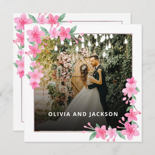 Welcome Party Pink Floral Golden Frame wedding Invitation (Front/Back)