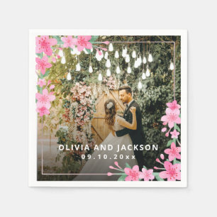 Welcome Party Pink Floral Golden Frame wedding Napkin