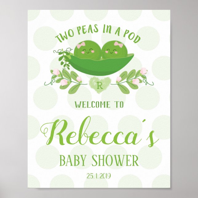 Welcome Party Sign Two Peas in a Pod Baby Shower (Front)