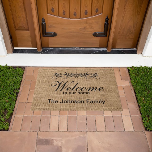 Welcome Personalised Burlap Design Doormat (Outdoor)