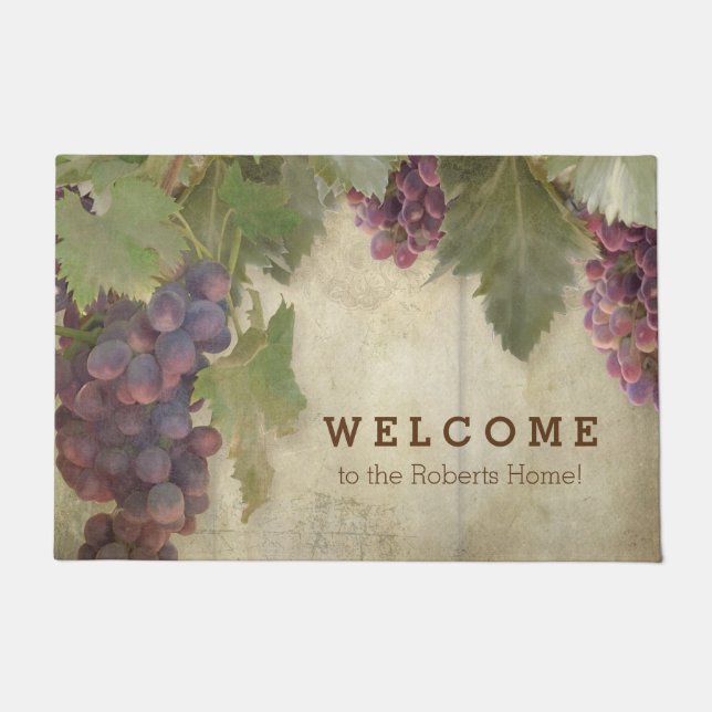 Welcome Personalised Elegant Rustic Vineyard Wine Doormat (Front)
