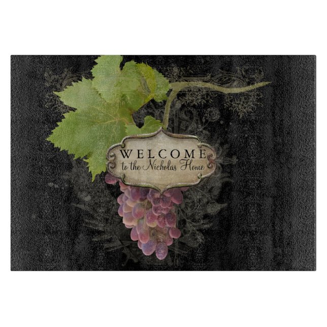 Welcome Personalised Home Pinot Noir Grapes Wine Cutting Board (Front)