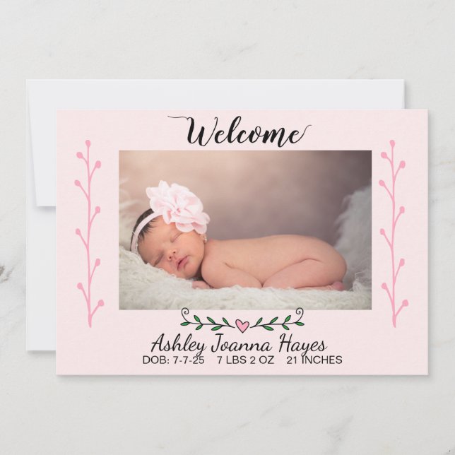 Welcome Photo Newborn Baby Girl Announcement (Front)