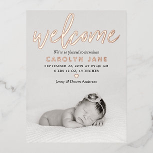 "Welcome" Photo Real Foil Birth Announcement
