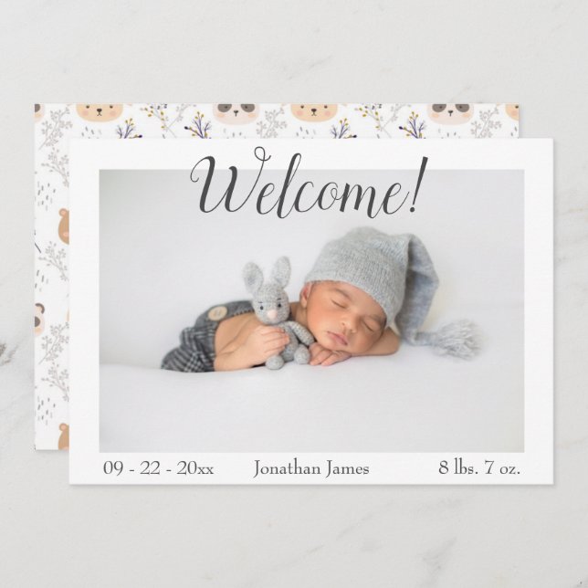 Welcome Photo Script Stats Birth Announcement (Front/Back)
