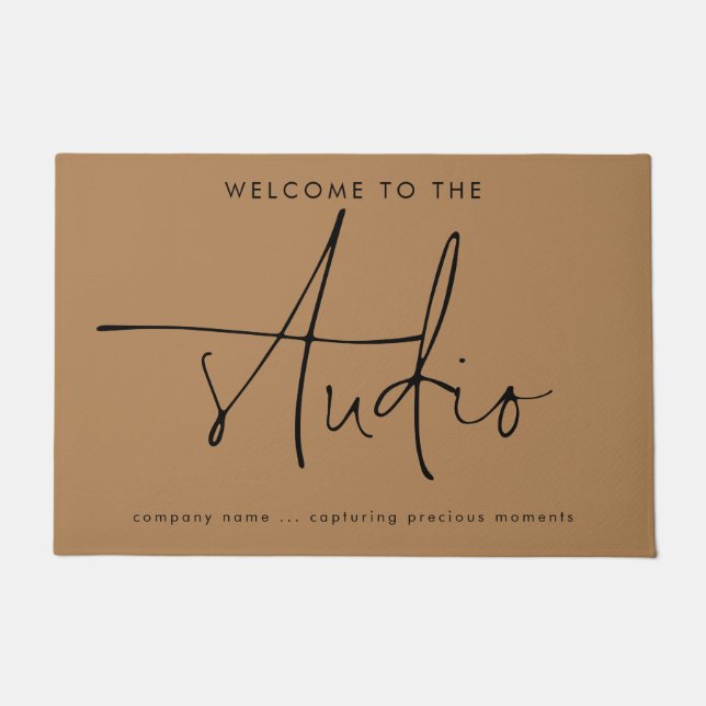 Welcome Photography Studio Script Quote Brown Doormat (Front)